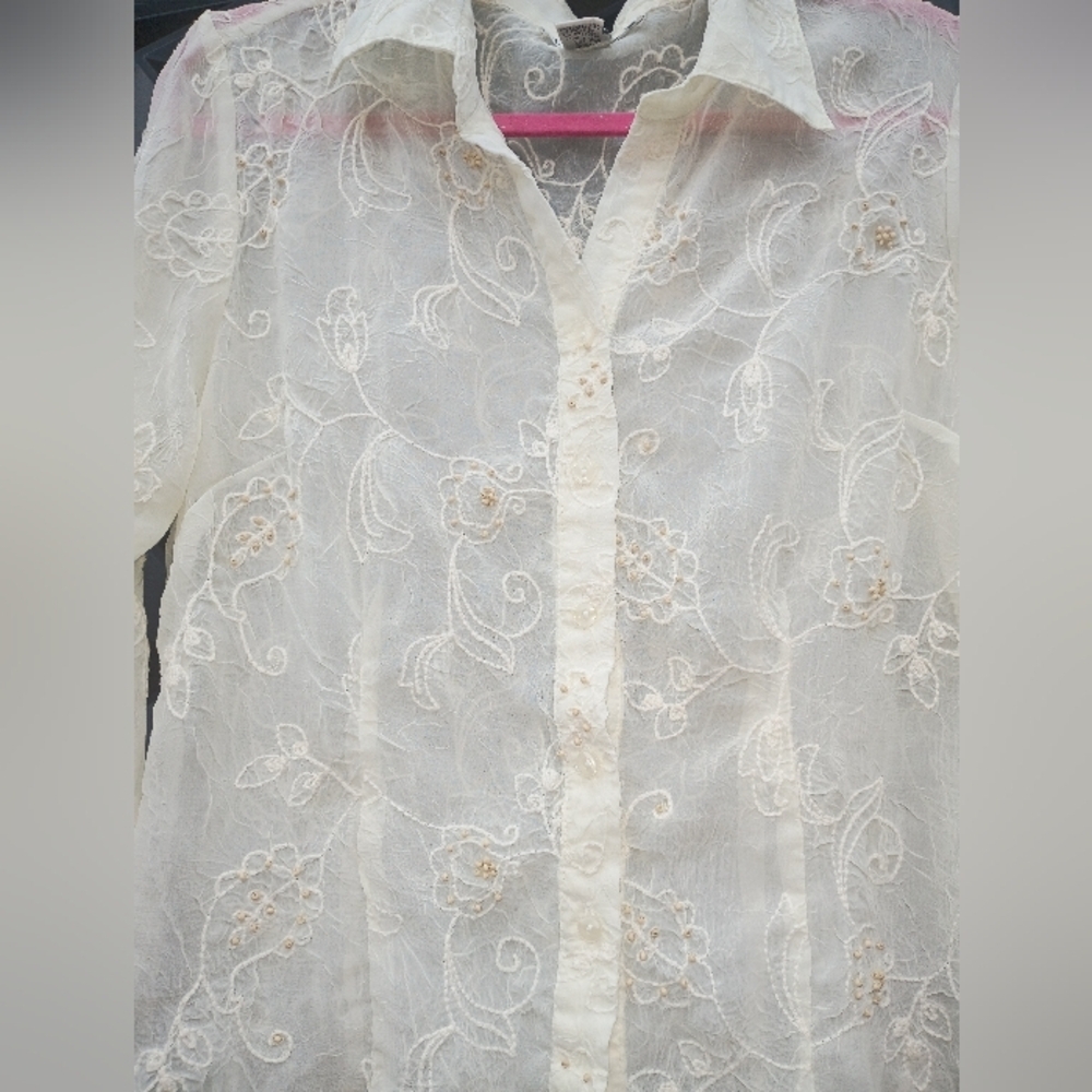 Moonlight Bay Sheer Embroidered Blouse in Ivory - Picture 4 of 7